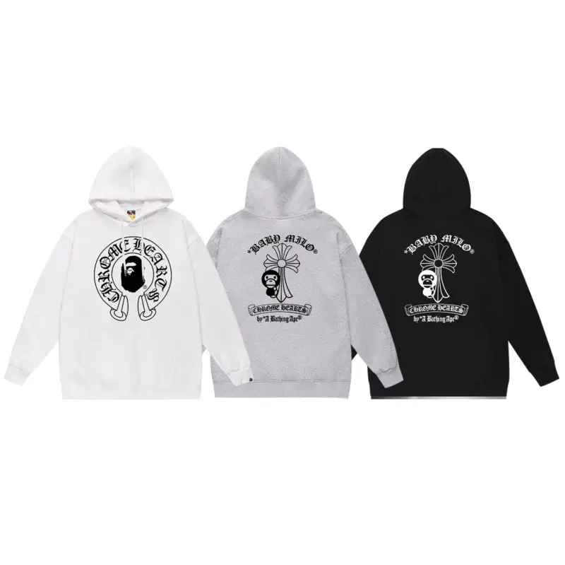 Cross-Border Foreign Trade Cross Little Monkey Sanskrit Letter Print Casual Hooded Sweatshirt for Men and Women Loose Hoodie