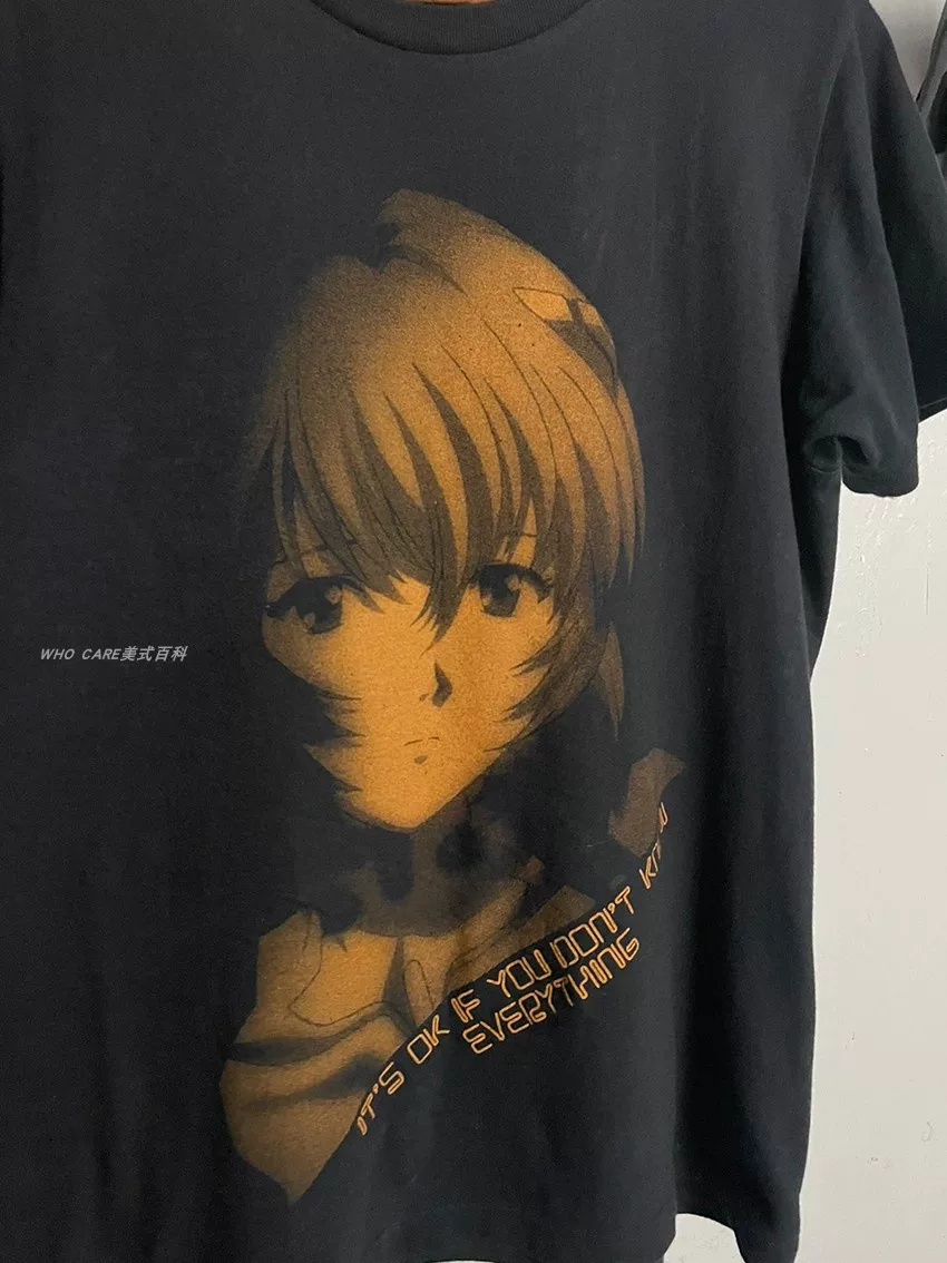 Who Care Retro Encyclopedia High Street Style Youthful Short-Sleeved T-Shirt Two-Dimensional Eva Ayanami Rei Loose Casual Foto QC de TAOBAO na Qualit.ly