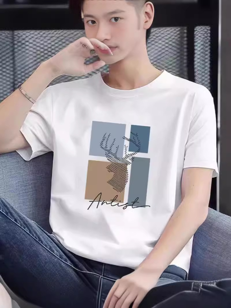 Men's Pure Cotton Short-Sleeved T-Shirt Casual Men's Half-Sleeved T-Shirt 2025 Summer New T-Shirt Men's Tops Wholesale