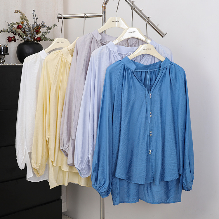 Feiyuan Elegant and Stylish Loose Comfortable Tie-Up Shirt for Women, New Spring and Summer Fashion Versatile Solid Color Shell Button Top