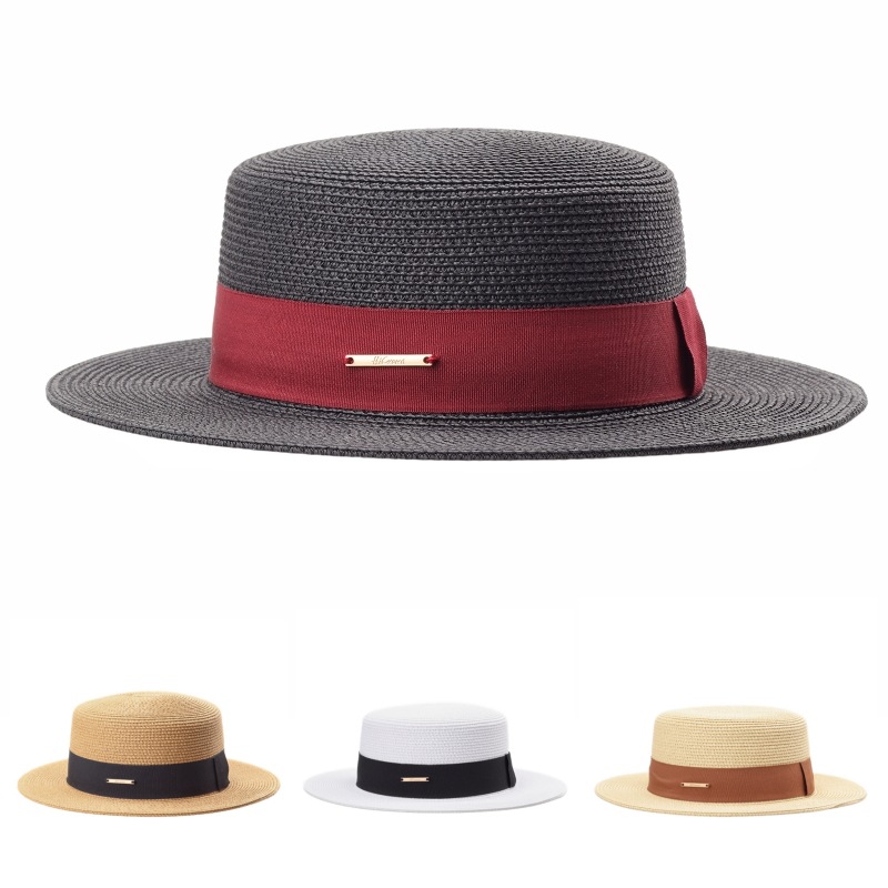 Spring and Summer New Style Flat-Top Straw Hat for Women, French Retro British Style Hat, Beach Hat, Travel Sun Protection Hat
