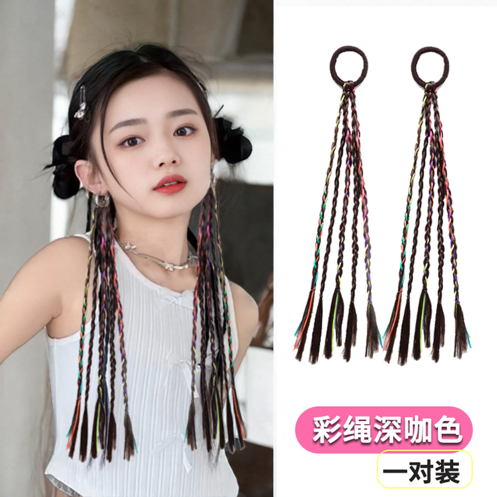 Children's Wig Braids Girls' High Pony Tail Braids Rubber Band Hair Rings Sweet Cool Boxing Braids Rubber Band Hair Accessories