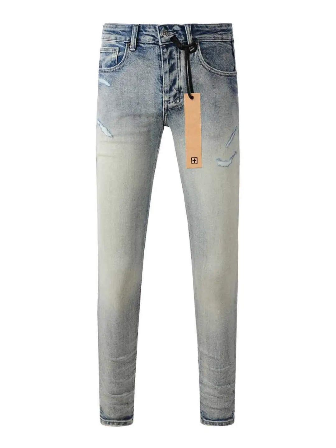 American Trendy Brand Ksu New Vintage Washed Light-Colored Jeans for Men with Ripped Holes and Stretchy Slim Fit