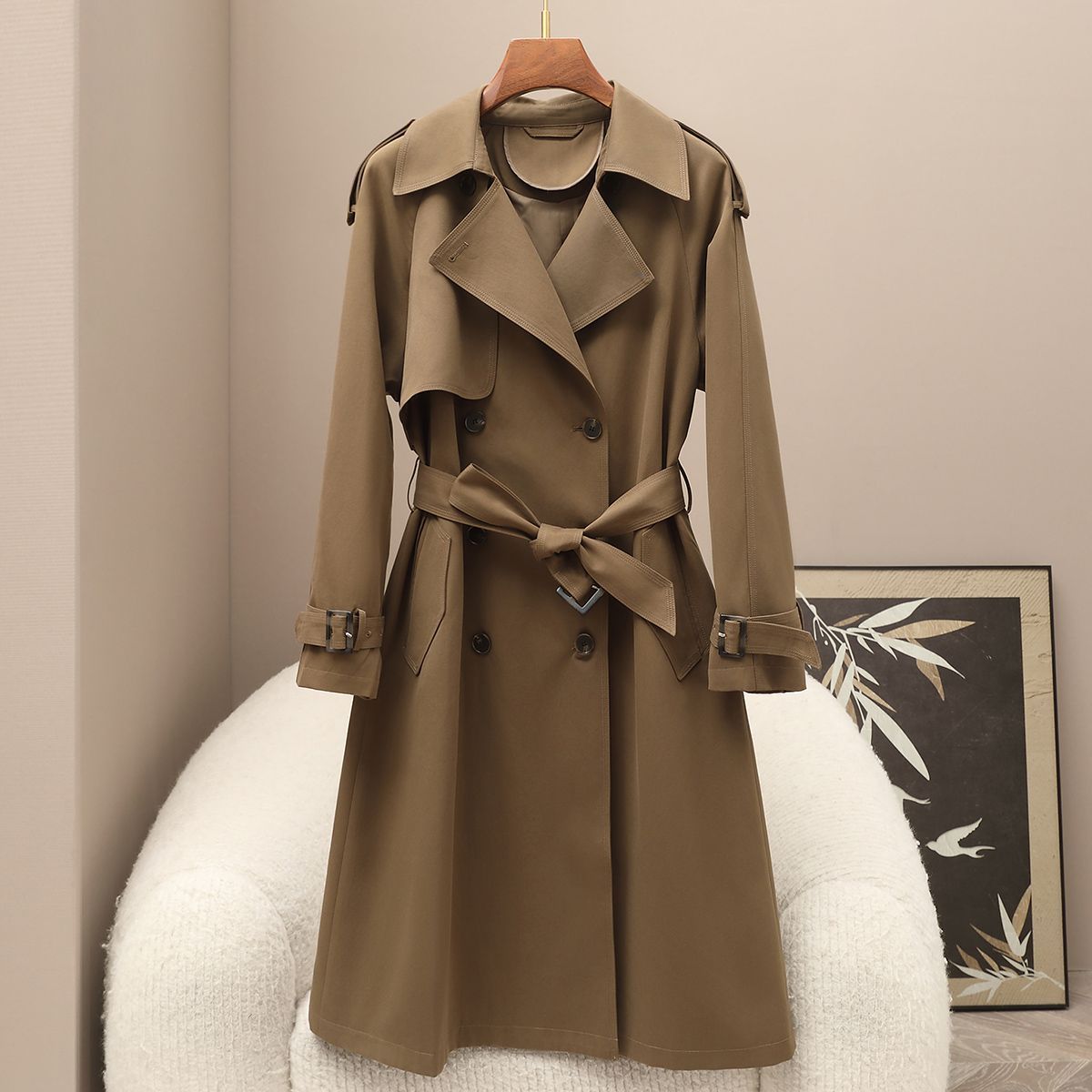 Casual Long Coat 2026 Spring New Style Women's Double-Breasted Belted Trench Coat for a Stylish and Professional Look