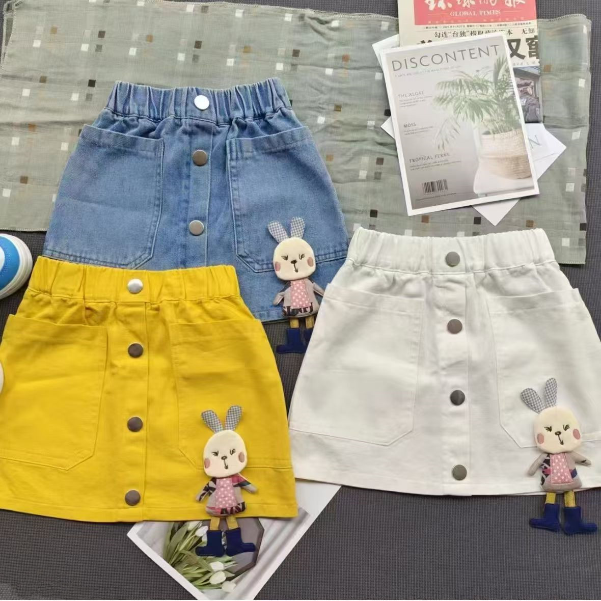 Girls' Summer Denim Short Skirt Baby's Western Style Children's Personality Trendy Korean Style Three-Dimensional Cartoon Fashionable One-Step Skirt