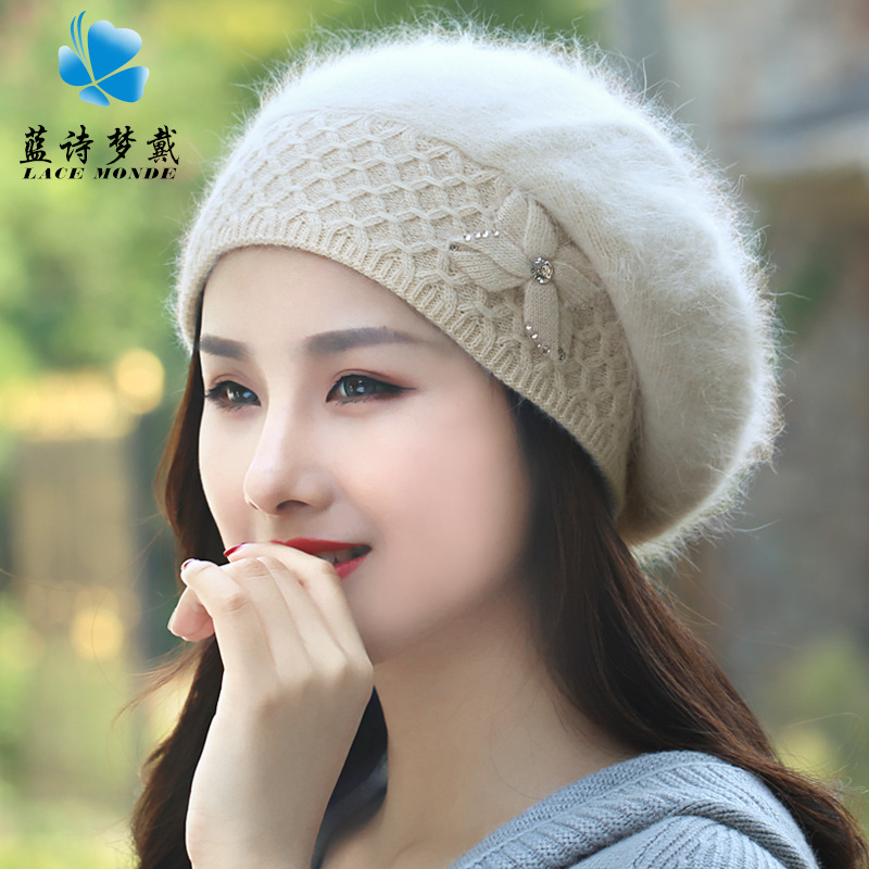 2025 New Rabbit Fur Hat for Women, Winter Thickened Warm Ear-Protecting Knitted Wool Hat, Korean Fashion Beret Trendy