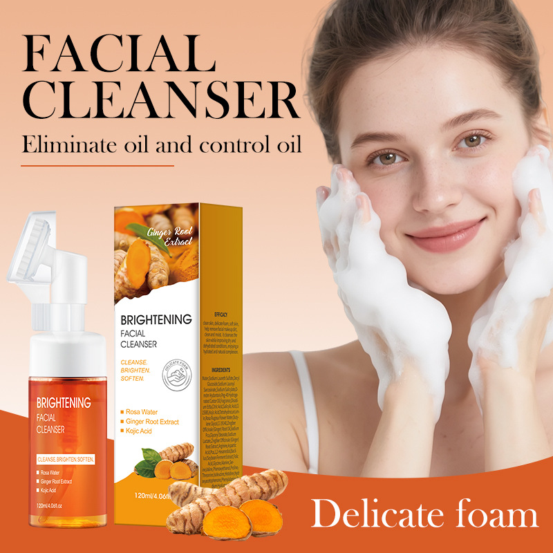Cross-Border Turmeric Cleansing Mousse, Gentle and Deep Cleansing Pores, Oil Control, Turmeric and Kojic Acid Foam Cleanser, Export Product
