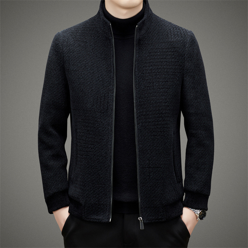 Wool Jacket Men's Autumn and Winter Business Collar Middle-aged and Elderly Thickened Short Casual Jacket Wool Coat