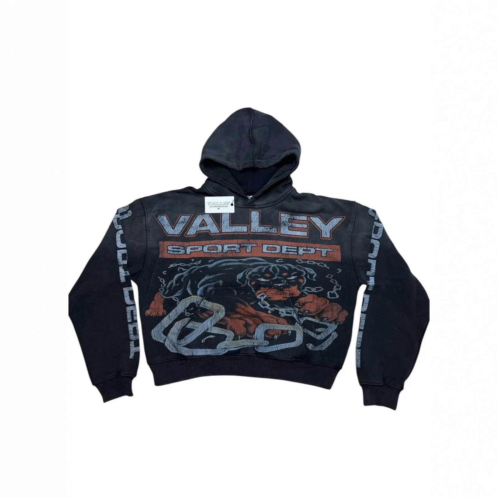 Vale Valley American High Street Loose Hoodie Retro Washed Distressed Printed Pullover Sweatshirt Jacket Autumn