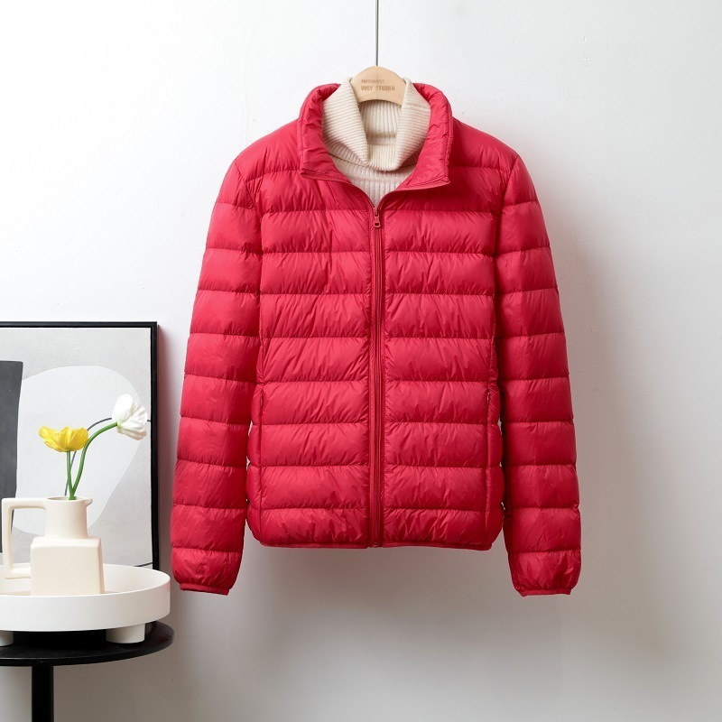 Autumn and Winter New Light Down Jacket Women's Short Vertical Collar Hooded Light Thin White Duck Down plus size Jacket