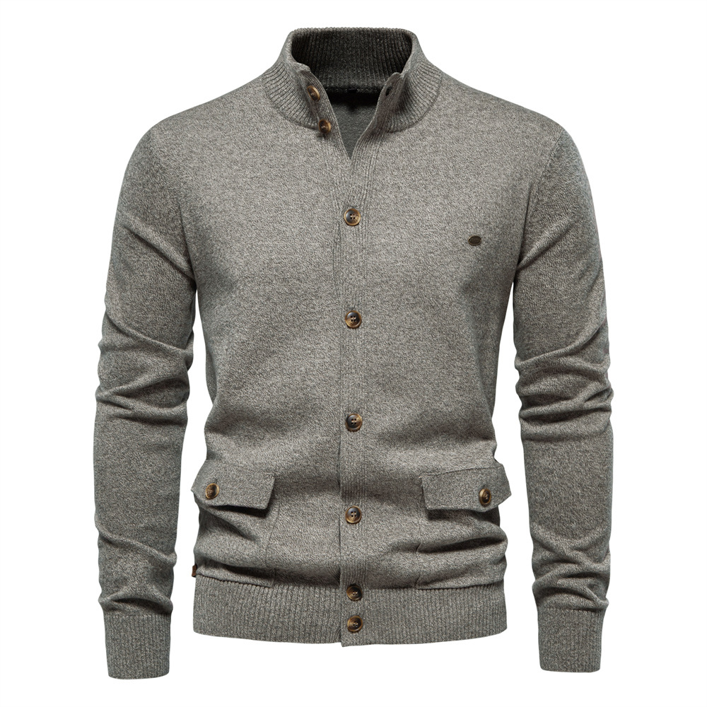 2024 autumn and winter new European and American men's top cross-border foreign trade cardigan high quality business casual solid color sweater men