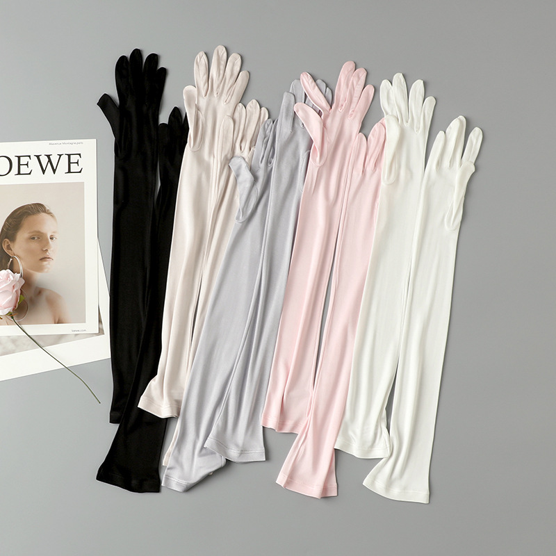 100% Mulberry Silk Long Sunscreen Five-Finger Gloves Women's Thin Knitted Silk Gloves Riding Sunshade Arm Protective Sleeves