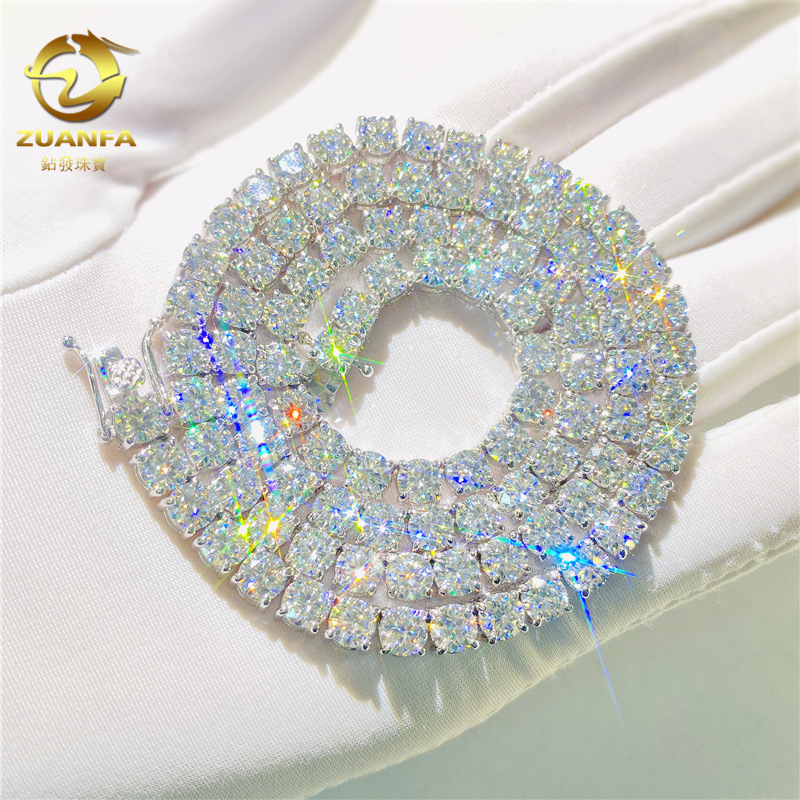 New European and American 5mm Single Stone Moissanite Hip-Hop Tennis Chain 925 Silver Inlaid Moissanite Necklace Tennis Chain QC-foto från 1688 på Qualit.ly