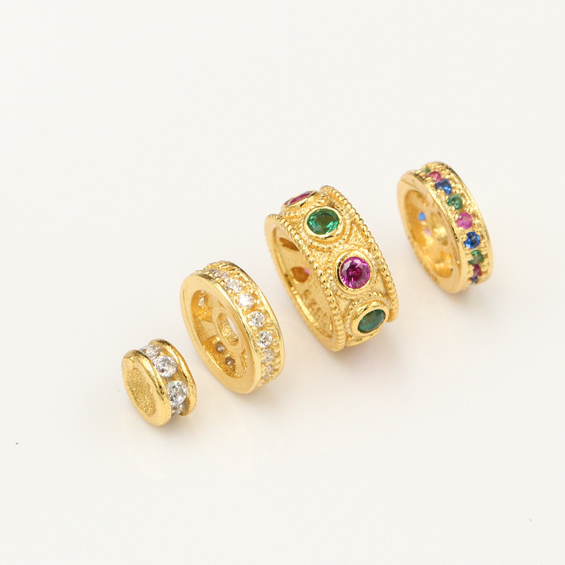 S925 Silver-plated Gold-plated Classic Micro-inlaid Zircon Corundum Concave Wheel Bead Spacer Accessories DIY Accessories