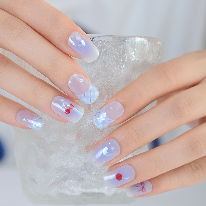 Cross-Border Amazon Gel Uv Nail Stickers Phototherapy Nail Art Stickers Simple Cherry French Semi-Cured Nail Stickers