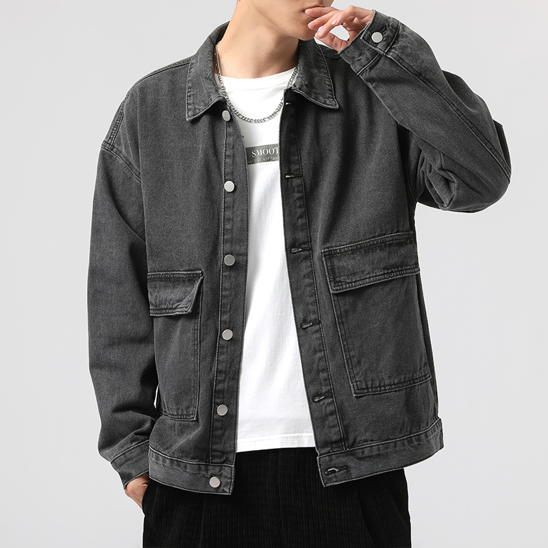 2026 Autumn and Winter New Men's Denim Jacket with a Turn-Down Collar, Loose Long-Sleeve Fashion Button-Up Outerwear