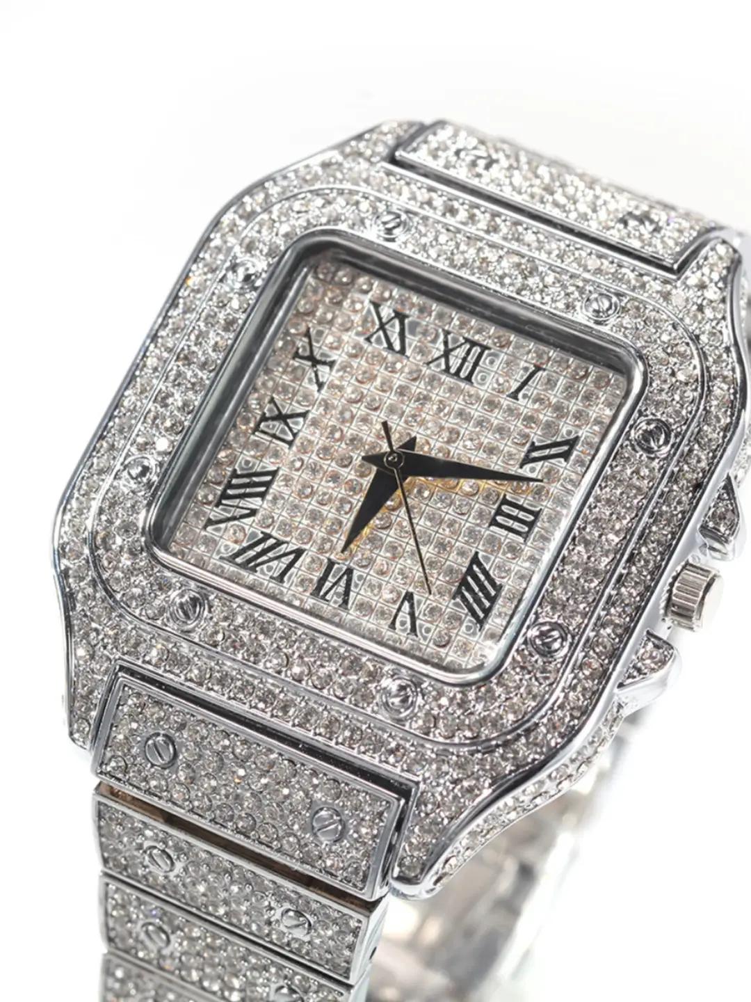 ICE BLING Hip Hop Square Full Diamond Watch European and American Personalized HIPHOP Pointer Gold Watch Men's