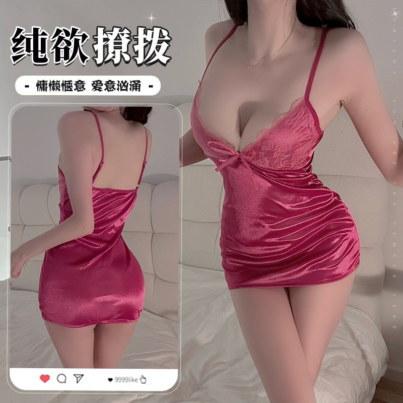 Sexy Lingerie Women's Pure Desire Sling Nightgown Thin Lace Chic Hip Pajamas Free of suit 8237