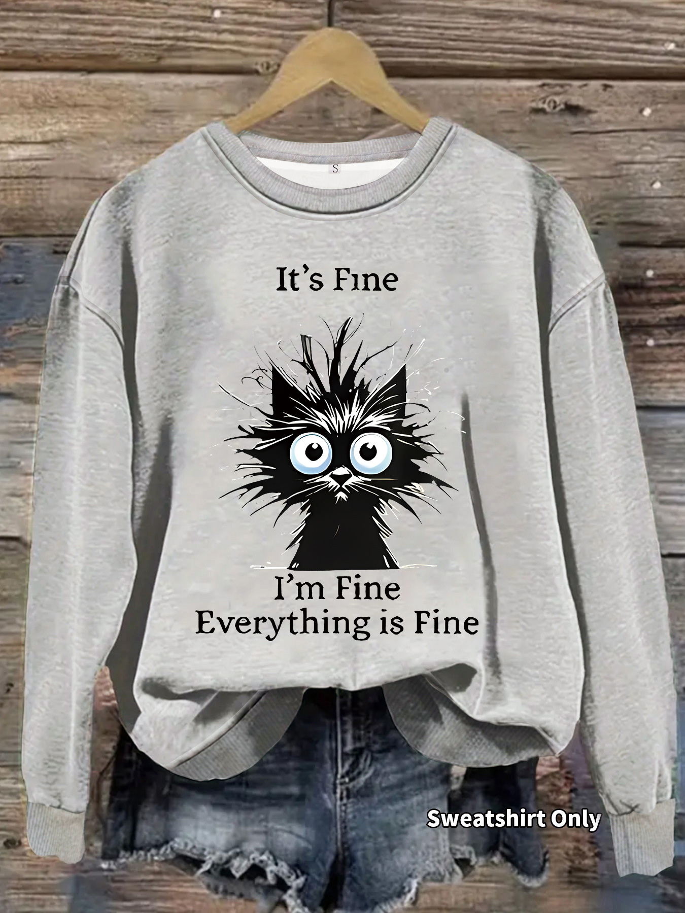Amazon Cross-Border Foreign Trade Casual Long-Sleeved Round Neck Shirt Cute Cat Pattern Printed Loose Women's Sweatshirt