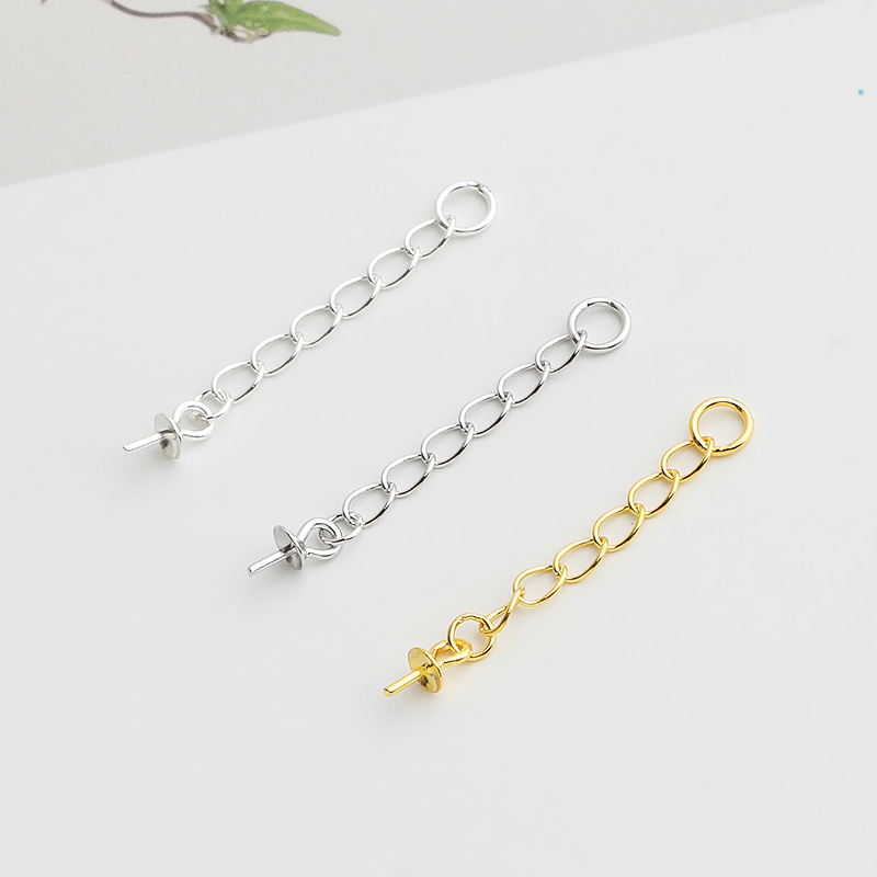 S925 Sterling Silver Bowl Adjustable Chain Extension Chain Plus Chain DIY Necklace Hand and Foot Chain Tray Needle Sticky Pearl Accessories