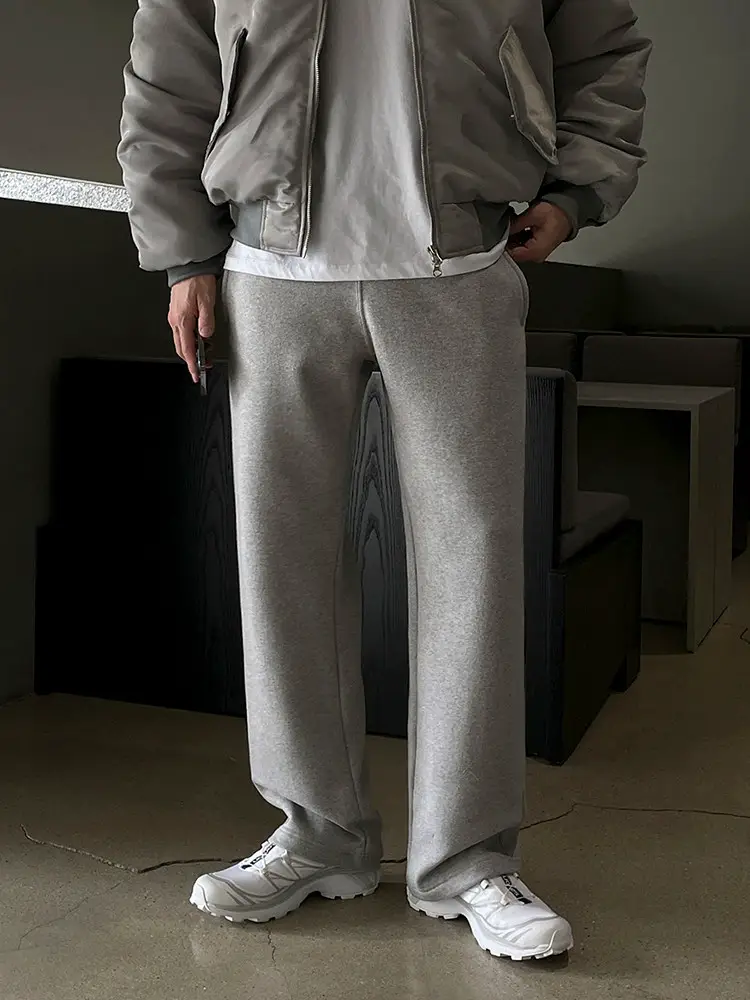 Mrcyc Winter Thickened Casual Pants for Men, Korean Style Trendy Fleece-Lined Wide-Leg Pants, Gray Loose Sports Sweatpants