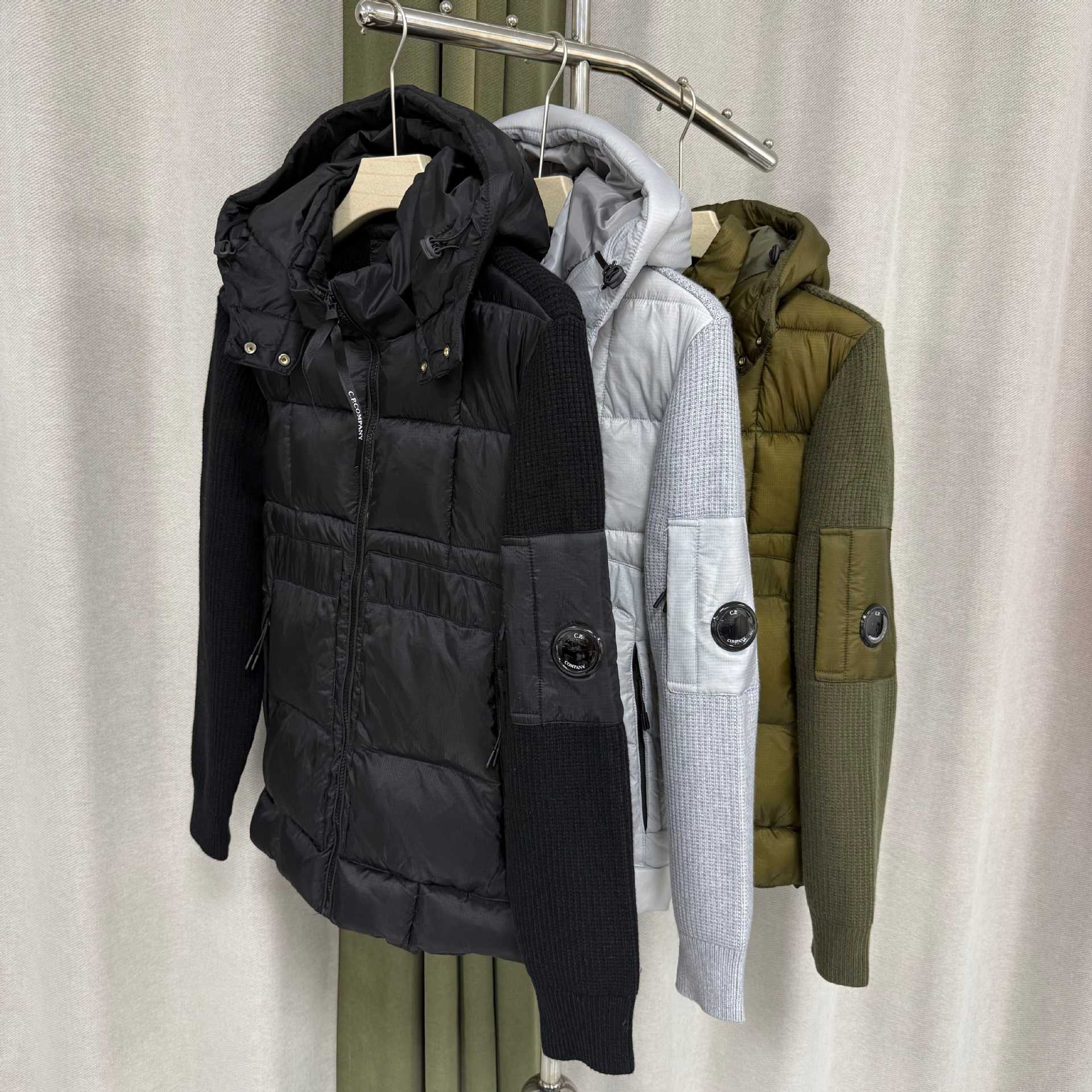 C.P Cross-Border Company Black Transparent Lens Patchwork Knitted Hooded Quilted Padded Jacket Functional