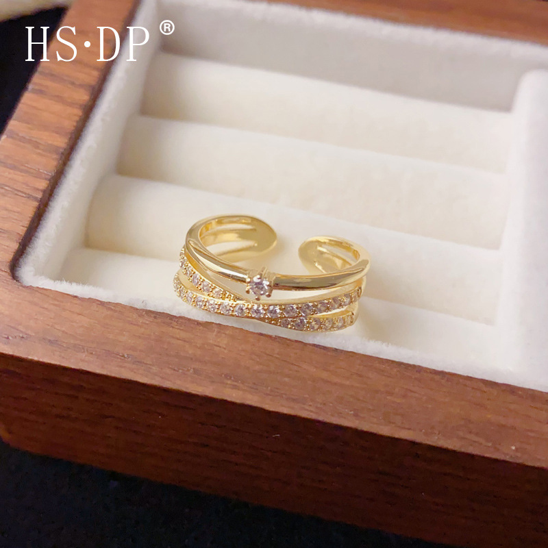 Cross-Border Fashion Design Full Diamond Multi-Layer Open Ring, Exquisite Light Luxury, Simple and Versatile, High-End Feel, Super Shiny Index Finger Ring