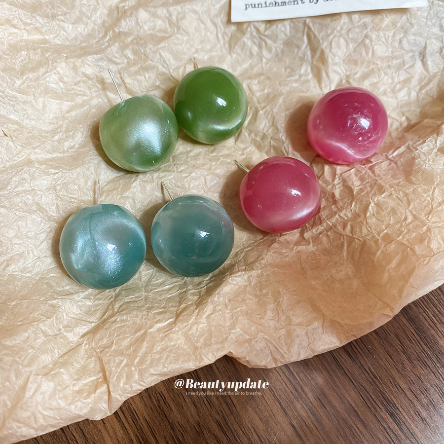 Silver Candy Color Halo Round Earrings Korean Style Sweet Fashion Earrings Distinctive Simple Earrings Niche High-end Sense
