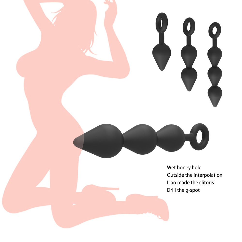 Adult supplies wholesale pull ring silicone bead back court anal plug anal plug three-piece set AliExpress Amazon explosions