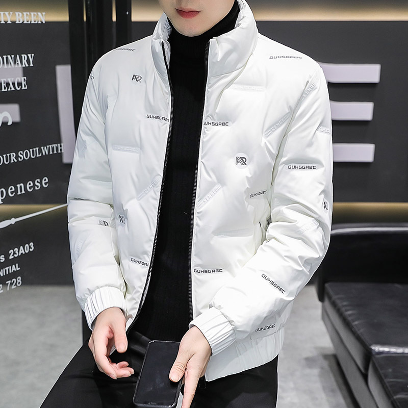 Men's Down Jacket Autumn and Winter Short Vertical Collar Fashionable Casual Embossed Warm Winter Jacket Solid Color Jacket Men's Wear