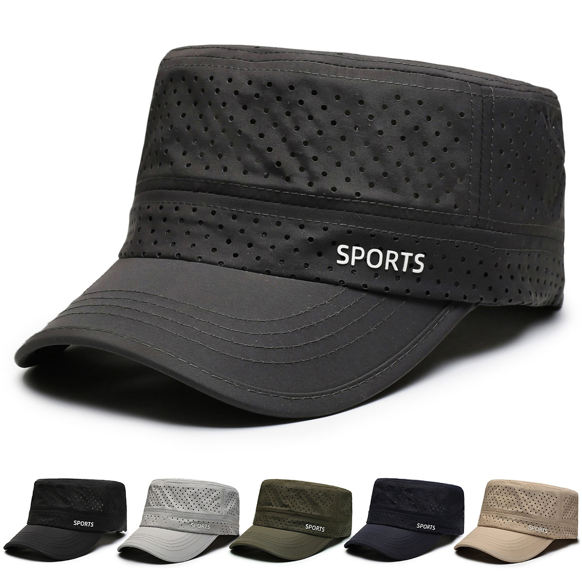 Cross-Border Men's Summer Breathable Quick-Dry Flat-Top Hat Sun Protection Outdoor Sports Perforated Mesh Baseball Cap Sun Hat Trendy