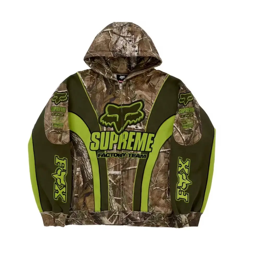 supreme联名秋冬季赛车服骑行服越野服套头连帽拉链衫印花长袖卫衣