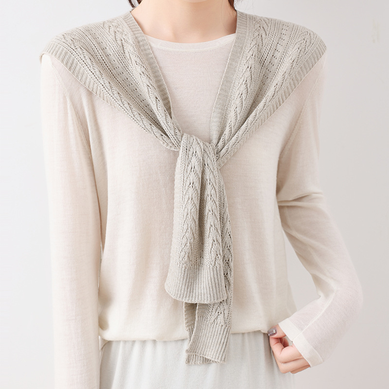 Wholesale Wool Spring and Summer Air-Conditioned Room Shoulder Shawl with Internet Celebrity Shirt Knotted Knitted Skirt and Scarf for Women