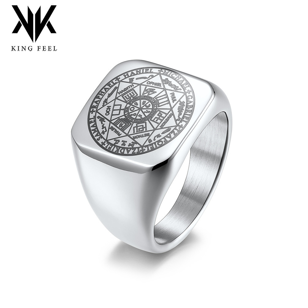Cross-border Amazon Solomon Kabbalah seal titanium steel ring European and American wind seven mans star ring hand jewelry wholesale