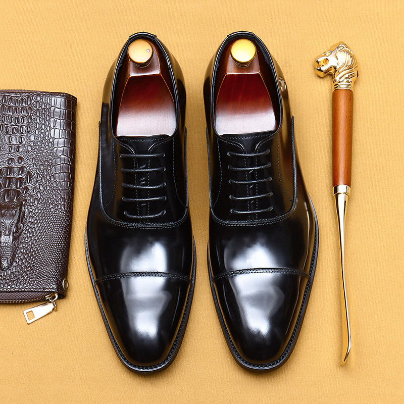 [Vip Specializes in Supply] Men's Leather Shoes, Formal Business Genuine Cowhide Pointed Toe Three-Joint Oxford Shoes, Patent Leather Glossy Men's Shoes