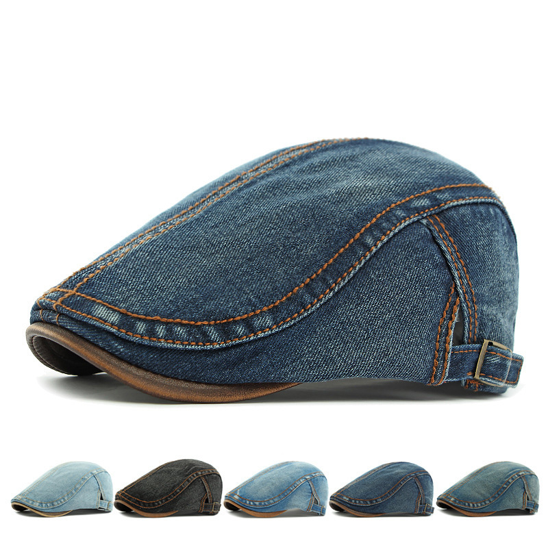 2025 New Retro Washed Denim Forward Cap for Women, Summer and Autumn Versatile Large Head Circumference, Face-Slimming, Reverse-Wear Duckbill Beret