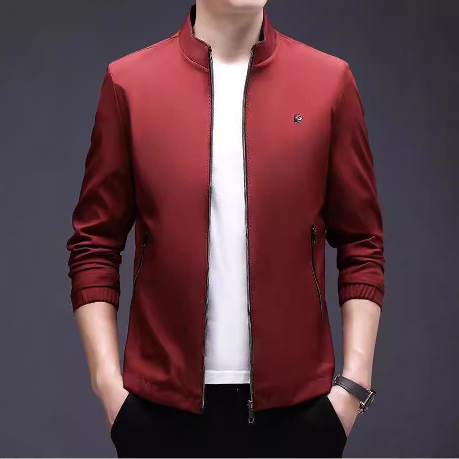 Live broadcast with autumn men's stand collar zipper coat fashion casual business middle-aged baseball uniform solid color jacket