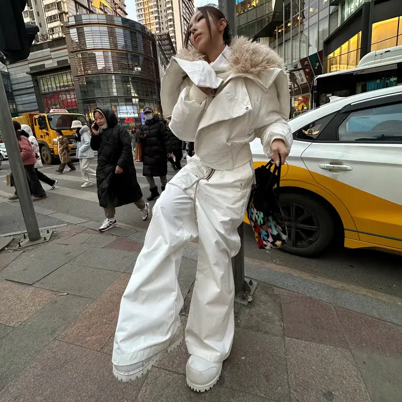RO wind pure white loose wide-legged pants fashion Europe and the United States high street catwalk normal crotch casual male personality large straight tube