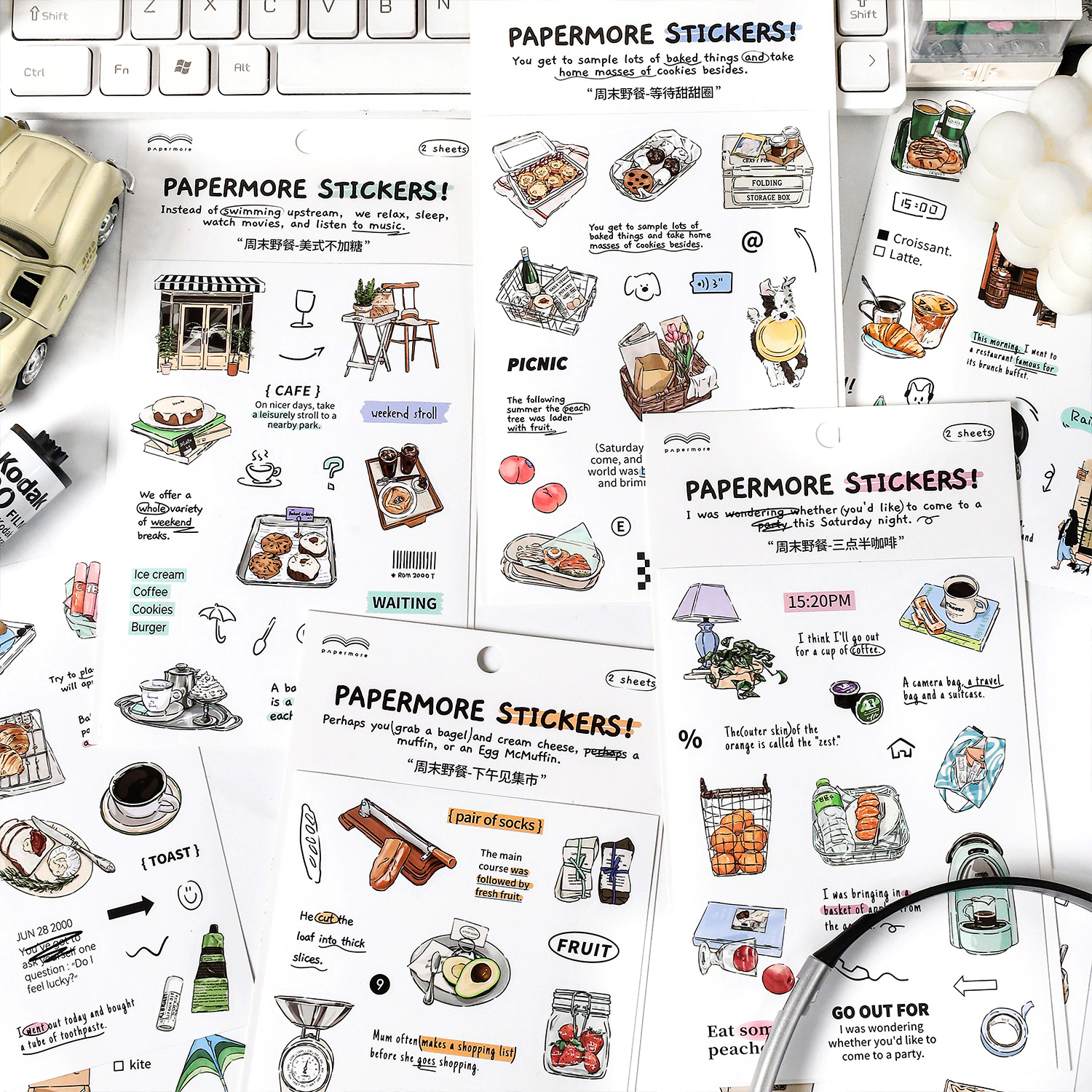 PaperMore weekend picnic series stickers cartoon ins fun illustration hand account Cup decoration stickers material