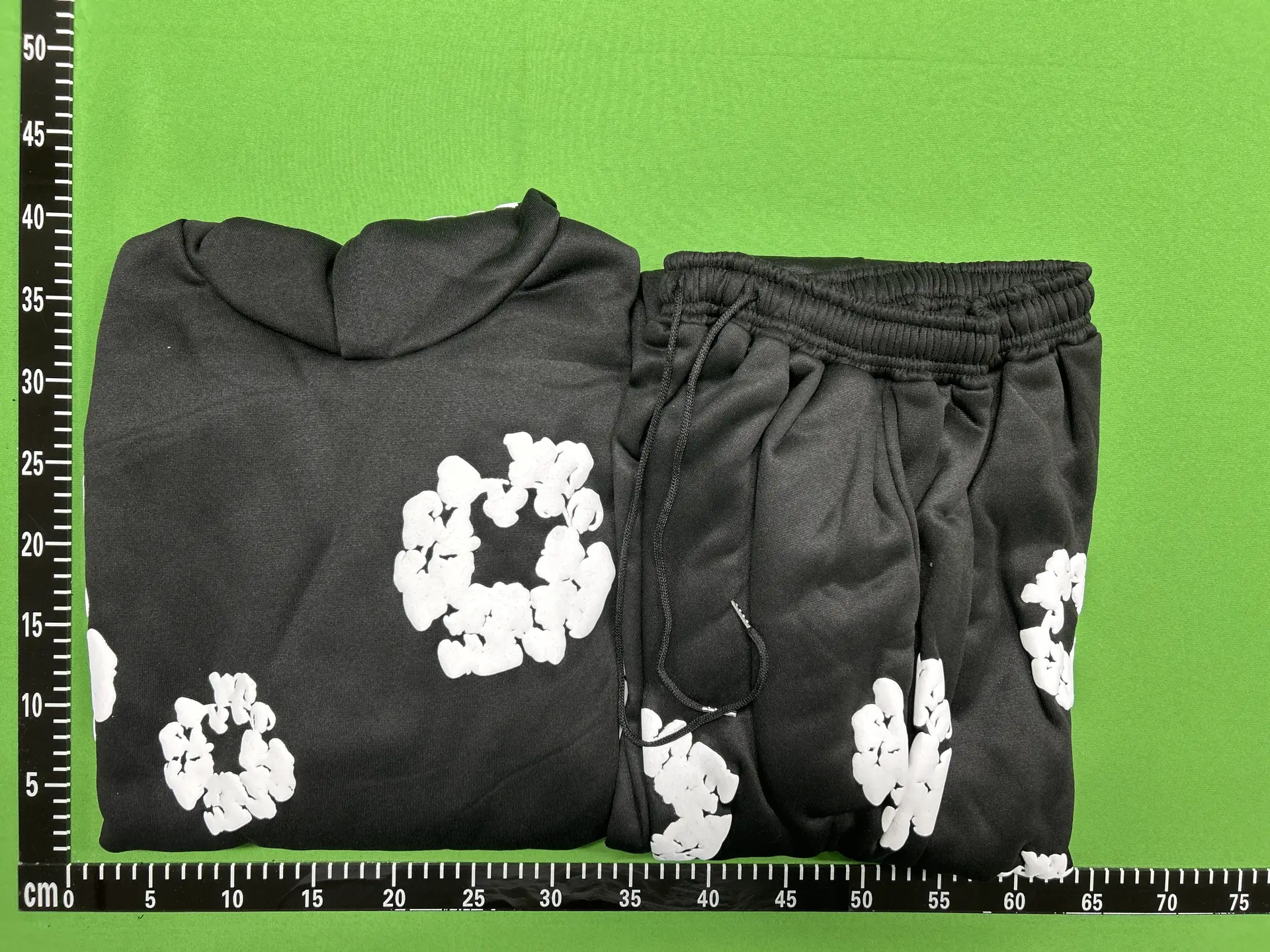 Black Hoodie and Sweatpants Set with White Floral Print