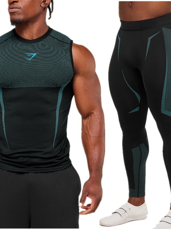 Gmy Cross-Border European and American Men's Fitness Sports Bundle Dry Suit Tight Compression Clothing Outdoor Casual Vest and Pants
