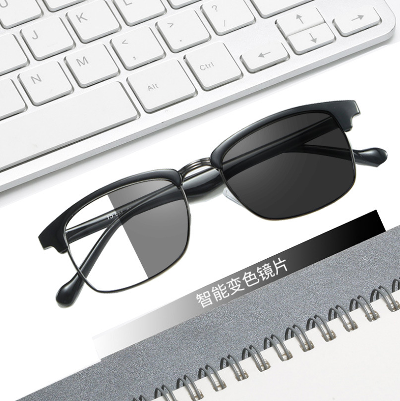 Fashion TR90 intelligent color-changing anti-blue light flat mirror personalized eyebrow art frame anti-ultraviolet glasses 853