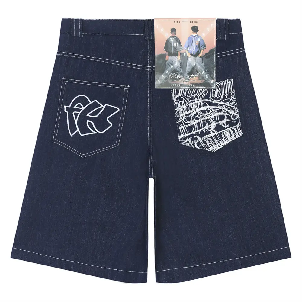 American Style Trendy Brand Denim Shorts Men's and Women's Summer Sports Retro Washed Loose Wide-leg Skateboard Hip-hop Pants