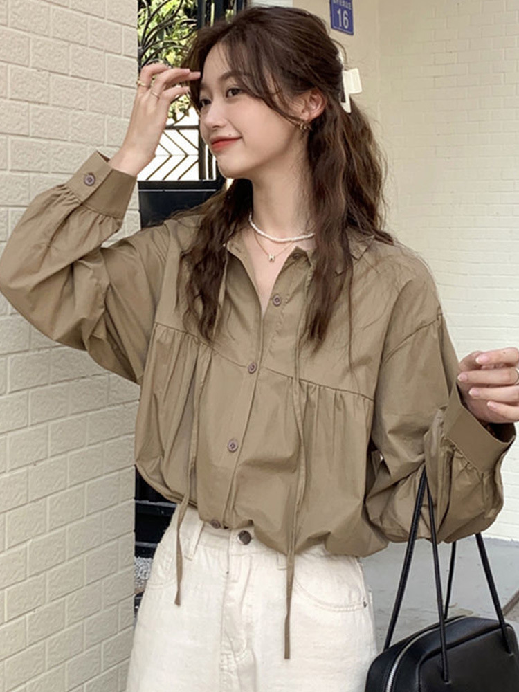 French-Style Long-Sleeve Shirt for Women, 2026 Spring and Autumn New Vintage Ruffle Collar Top, Unique Design, Loose Fit Blouse