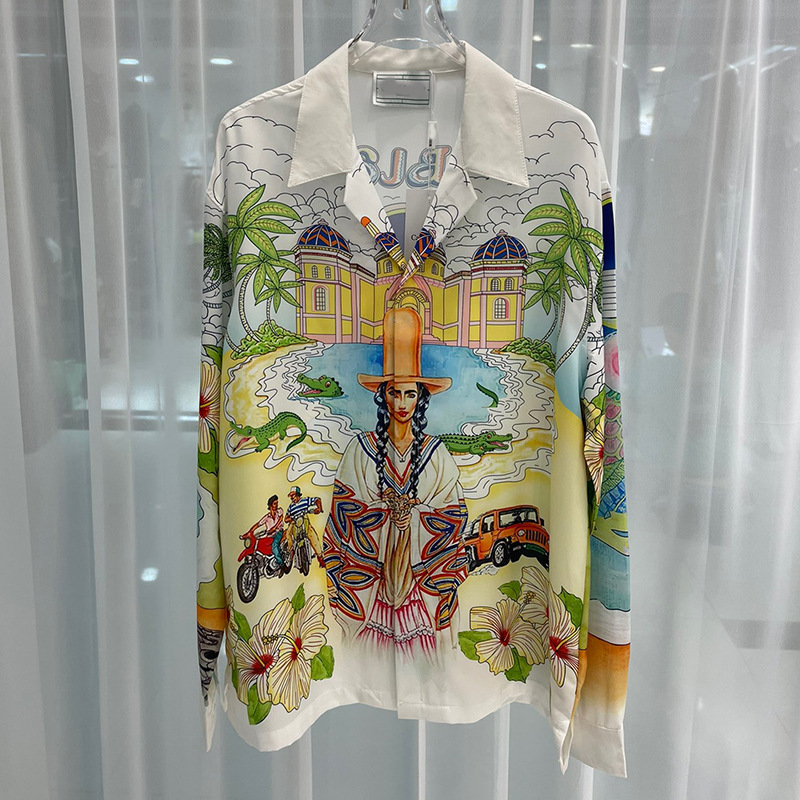 2023 new European and American fashion cross-border foreign trade fashion casual youth popular digital printing men's long-sleeved shirt