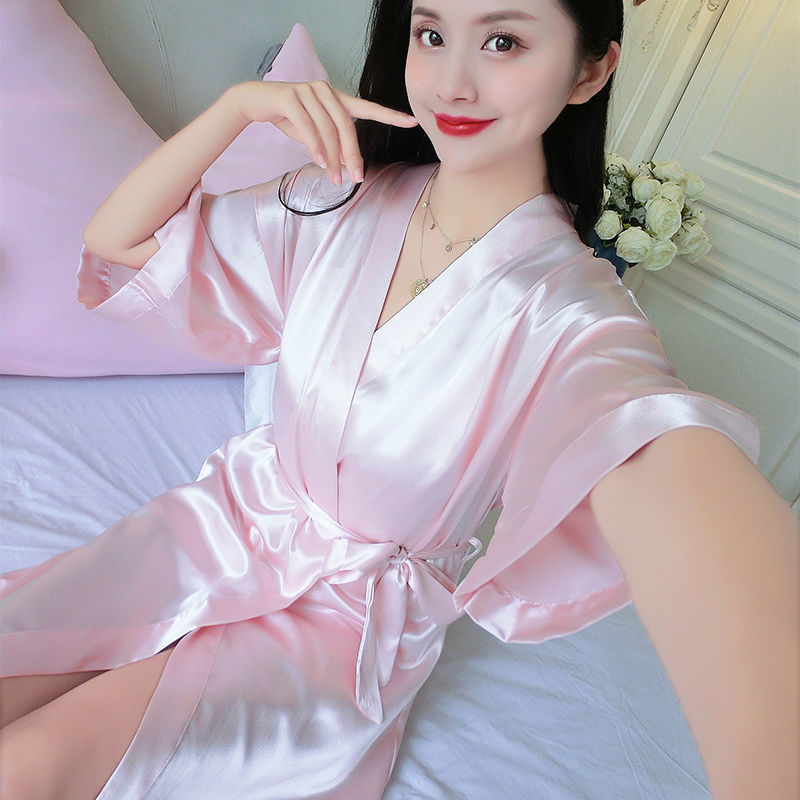 Nightgown Female Spring Summer Autumn Sexy Wedding Ice Silk Kimono Pajamas Bridesmaid plus size Bride Bathrobe Morning Gown Home Clothes