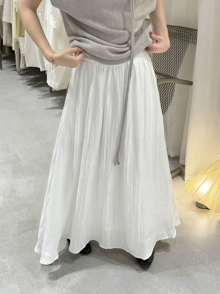 Love and Nancy Thirteen Lines 2026 Summer Korean Pleated Elastic Waist Loose Fit Tencel Flared Skirt 04260