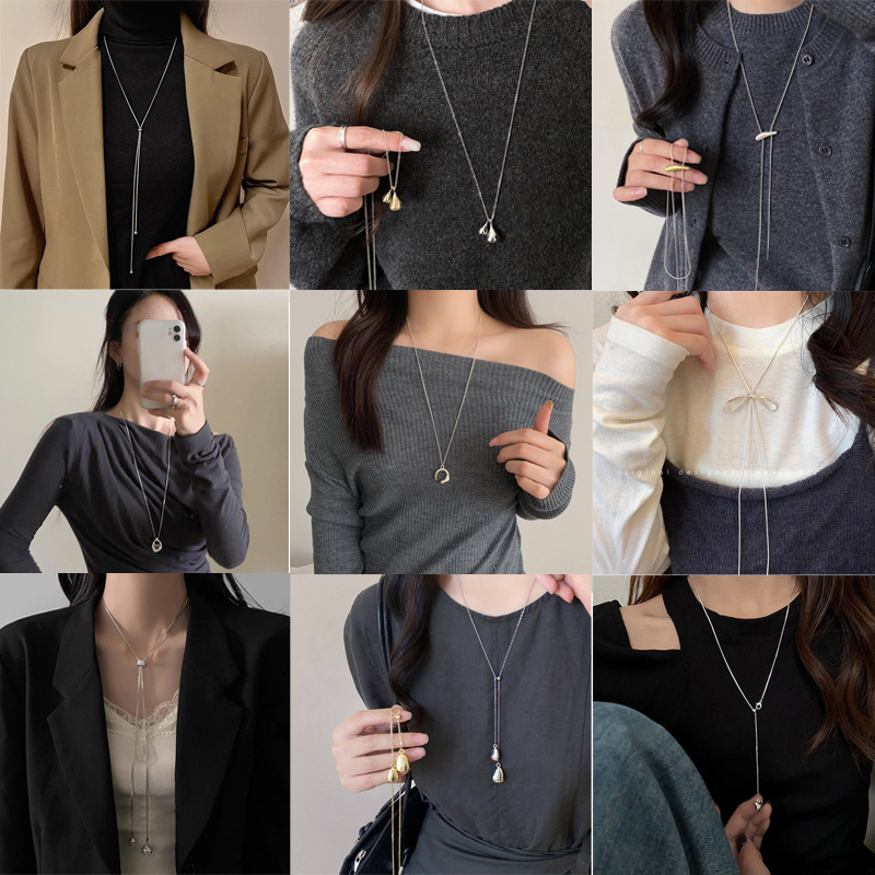 Autumn and Winter Sweater Chain, Long Style, Light Luxury, High-End Feel, Niche Accessory, Women's Trendy Titanium Steel Sweater Necklace, Non-Fading