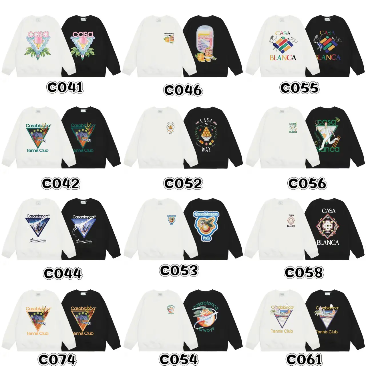 American Style Trendy Brand Casablanca Crewneck Sweat Hoodie Men's Couple Ins Autumn and Winter Thickened Long Sleeve Women's S