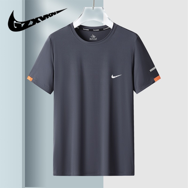 Cross-Border Men's Clothing 2025 Summer New Ice Silk Sports T-Shirt Men's Loose Large Size Quick-Drying Sports Casual Short-Sleeved T-Shirt